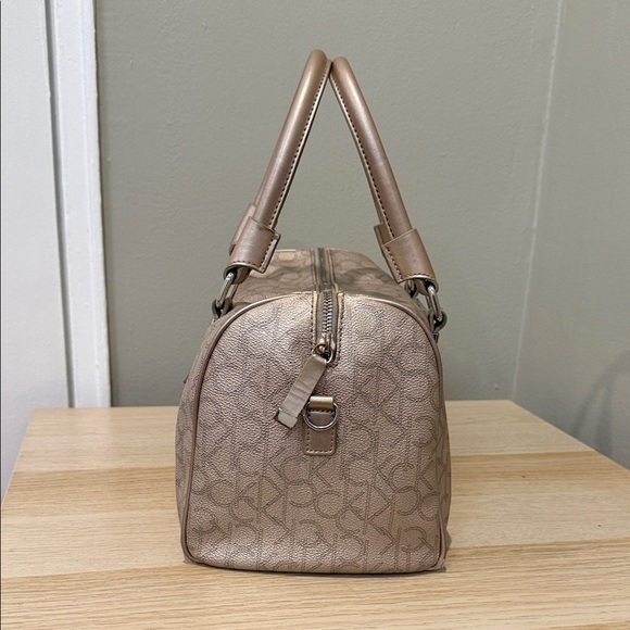 Calvin Klein Metallic Taupe Leather Satchel with Shoulder Strap/ Excellent - Picture 5 of 16